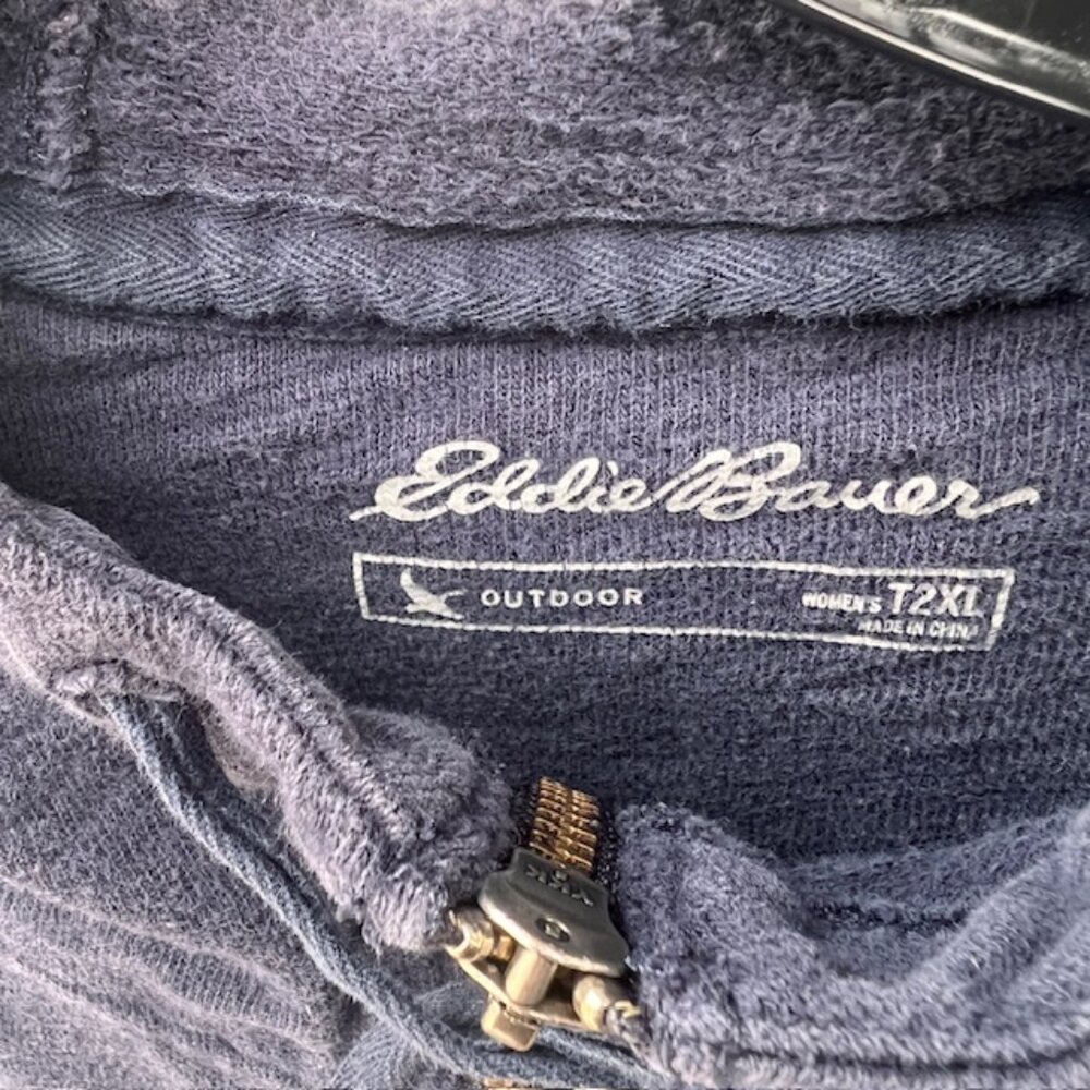 Eddie Bauer 100% Cotton Slub Knit Hoodie Full Zip Dk Denim Blue Plus Sz Tall 2XL - Picture 6 of 8